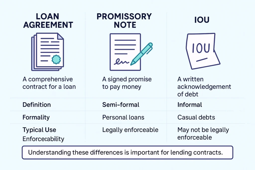 Loan Agreement vs Promissory Note vs IOU Infographic