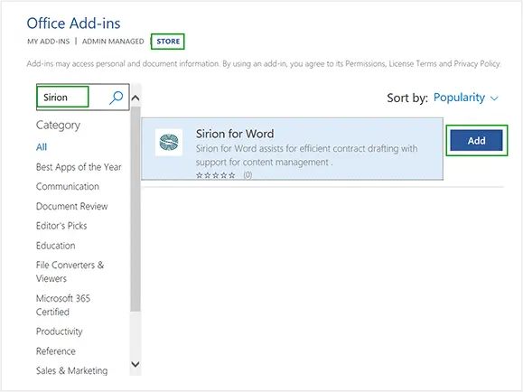 Sirion for Word’ Add-in